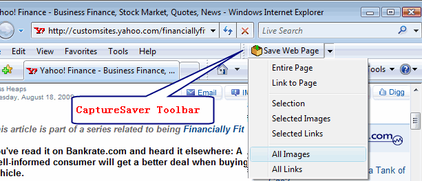 Save Web Page button in Internet Explorer